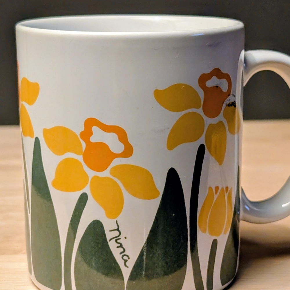 Floral Ceramic Mug with Yellow Daffodils